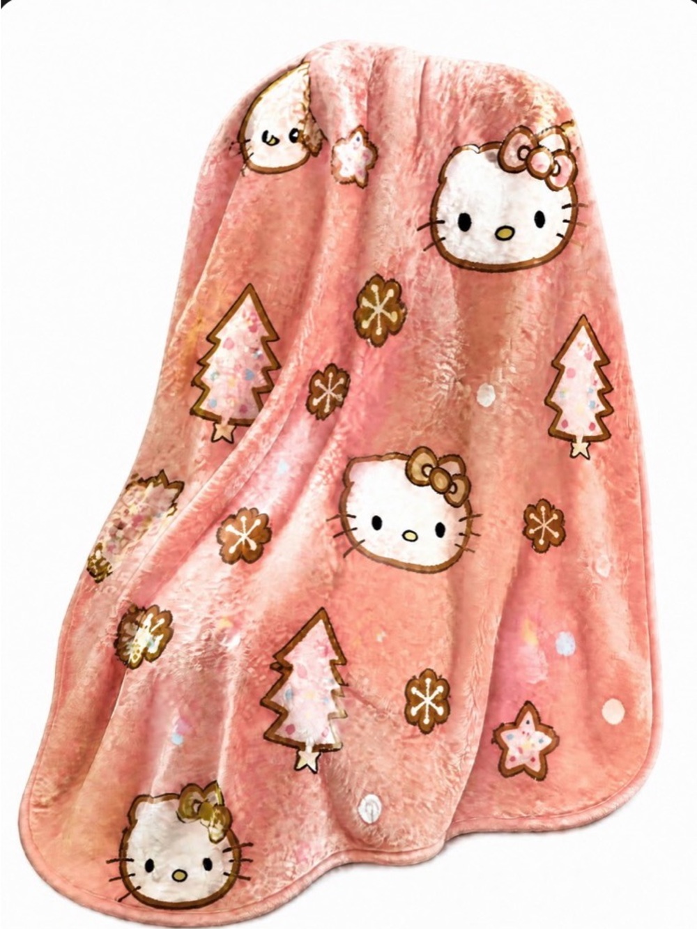 Hello Kitty Pink Plush Throw Blanket with Gold Accents